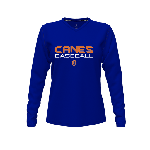 [CUS-DFW-TEES-CMF-VNK-LSL-RYL-FYXS-LOGO1] Decker Comfort T-Shirt (Female Youth XS, Royal, V Neck, Logo 1, Long Sleeve)