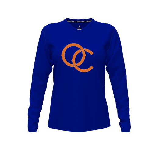 [CUS-DFW-TEES-CMF-VNK-LSL-RYL-FYXS-LOGO3] Decker Comfort T-Shirt (Female Youth XS, Royal, V Neck, Logo 3, Long Sleeve)