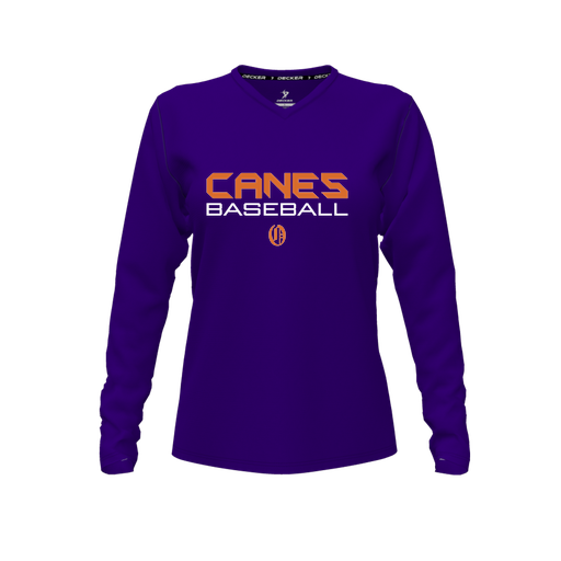[CUS-DFW-TEES-CMF-VNK-LSL-PUR-FYXS-LOGO1] Decker Comfort T-Shirt (Female Youth XS, Purple, V Neck, Logo 1, Long Sleeve)