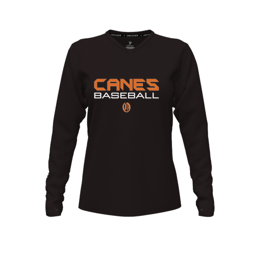 [CUS-DFW-TEES-PER-VNK-LSL-BLK-FYXS-LOGO1] Decker Performance T-Shirt (Female Youth XS, Black, V Neck, Logo 1, Long Sleeve)