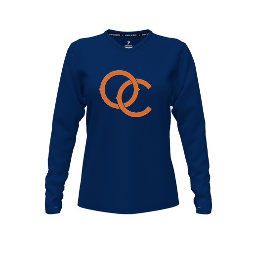 [CUS-DFW-TEES-PER-VNK-LSL-NVY-FYXS-LOGO3] Decker Performance T-Shirt (Female Youth XS, Navy, V Neck, Logo 3, Long Sleeve)