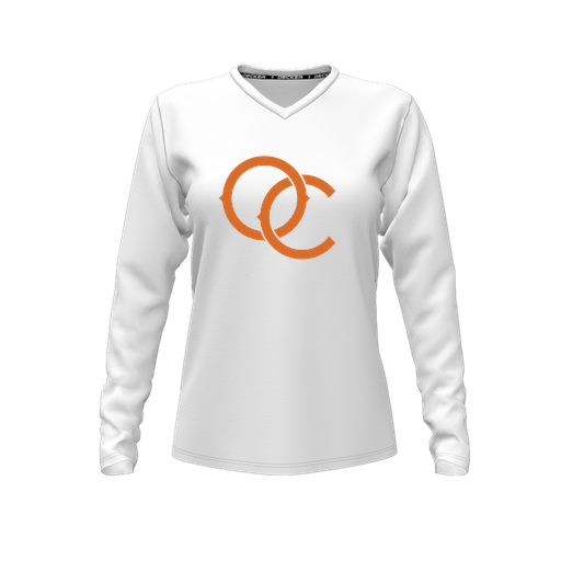 [CUS-DFW-TEES-CMF-VNK-LSL-WHT-FYXS-LOGO3] Decker Comfort T-Shirt (Female Youth XS, White, V Neck, Logo 3, Long Sleeve)