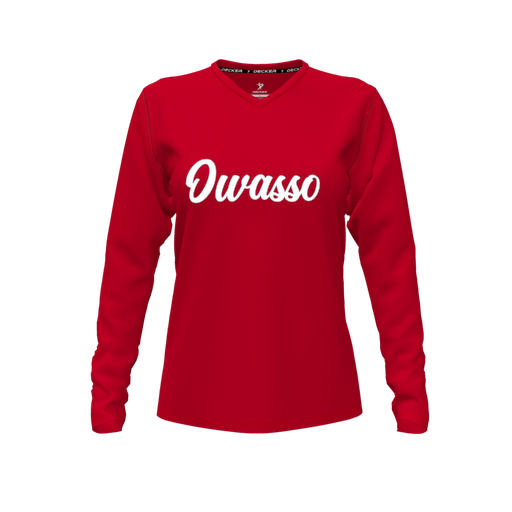 [CUS-DFW-TEES-CMF-VNK-LSL-RED-FYXS-LOGO2] Comfort T-Shirt (Female Youth XS, Red, V Neck, Logo 2, Long Sleeve)