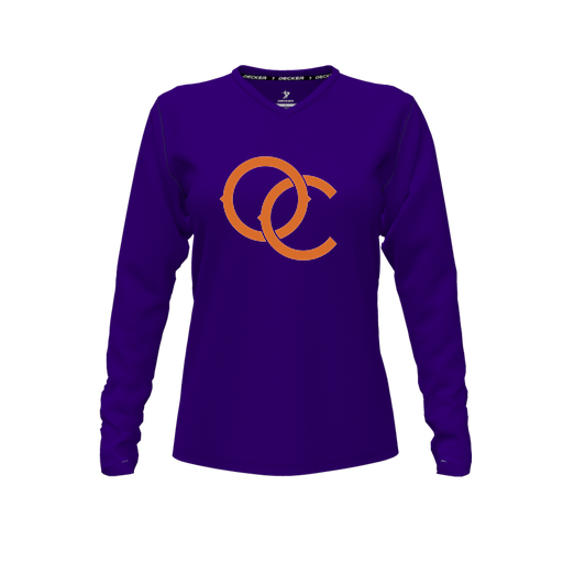 [CUS-DFW-TEES-CMF-VNK-LSL-PUR-FYXS-LOGO3] Decker Comfort T-Shirt (Female Youth XS, Purple, V Neck, Logo 3, Long Sleeve)