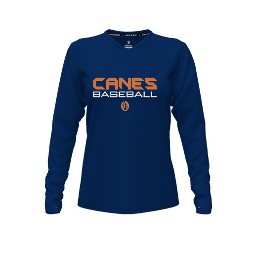 [FTLVPTNV-FYXS-LOGO1] Decker Performance T-Shirt (Female Youth XS, Navy, V Neck, Logo 1, Long Sleeve)