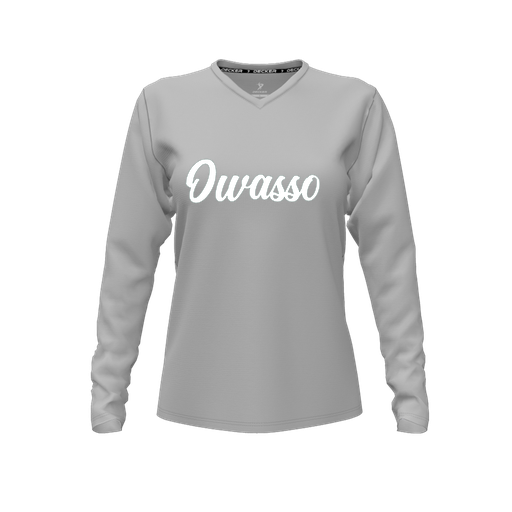 [CUS-DFW-TEES-PER-VNK-LSL-GRY-FYXS-LOGO2] Performance T-Shirt (Female Youth XS, Gray, V Neck, Logo 2, Long Sleeve)