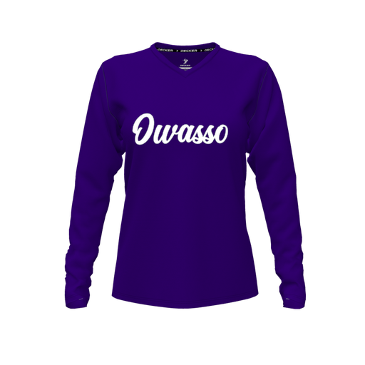 [CUS-DFW-TEES-PER-VNK-LSL-PUR-FYXS-LOGO2] Performance T-Shirt (Female Youth XS, Purple, V Neck, Logo 2, Long Sleeve)